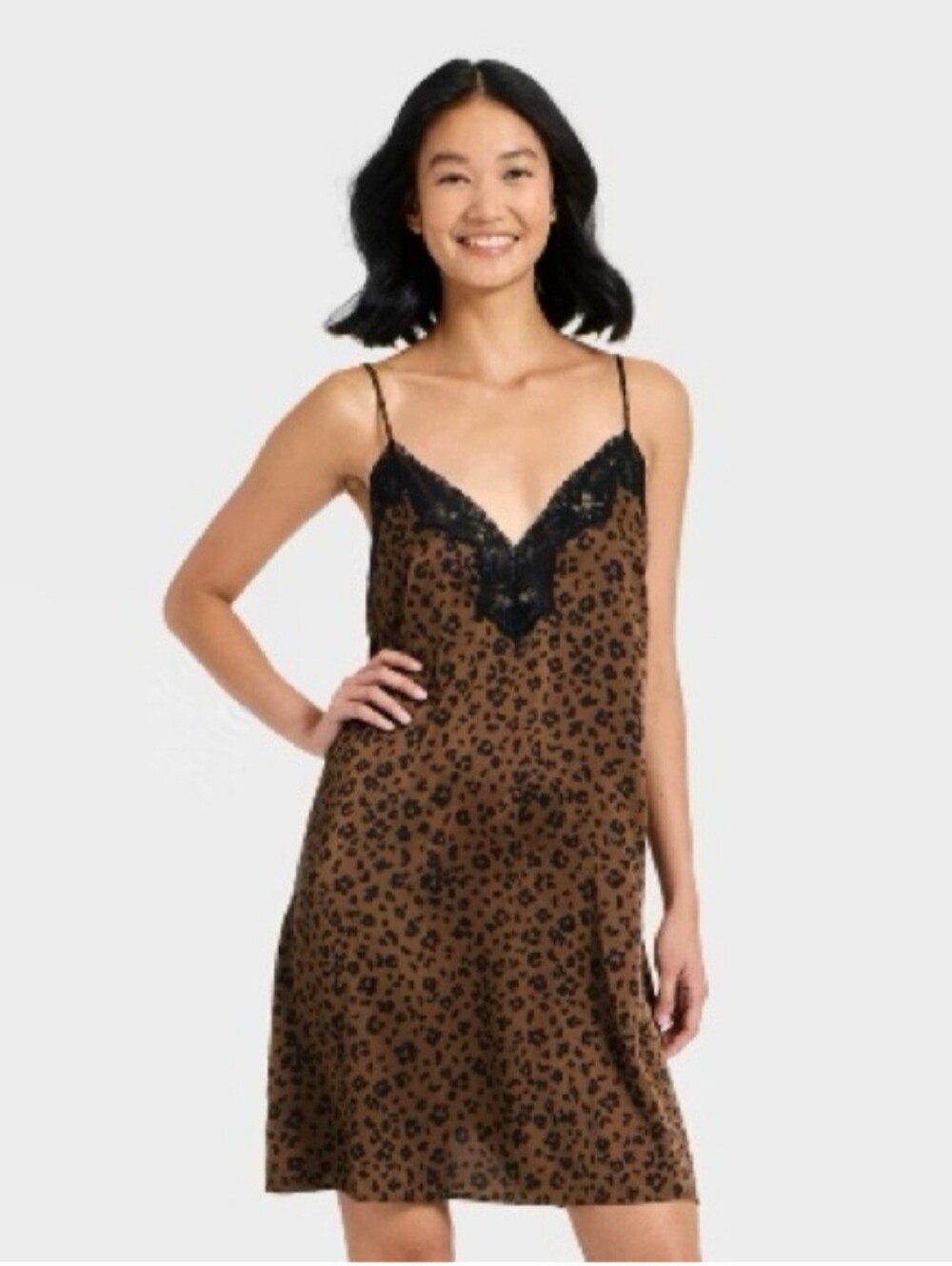 Auden Leopard Print Lace-Trim Slip Dress - Brown/Black XS